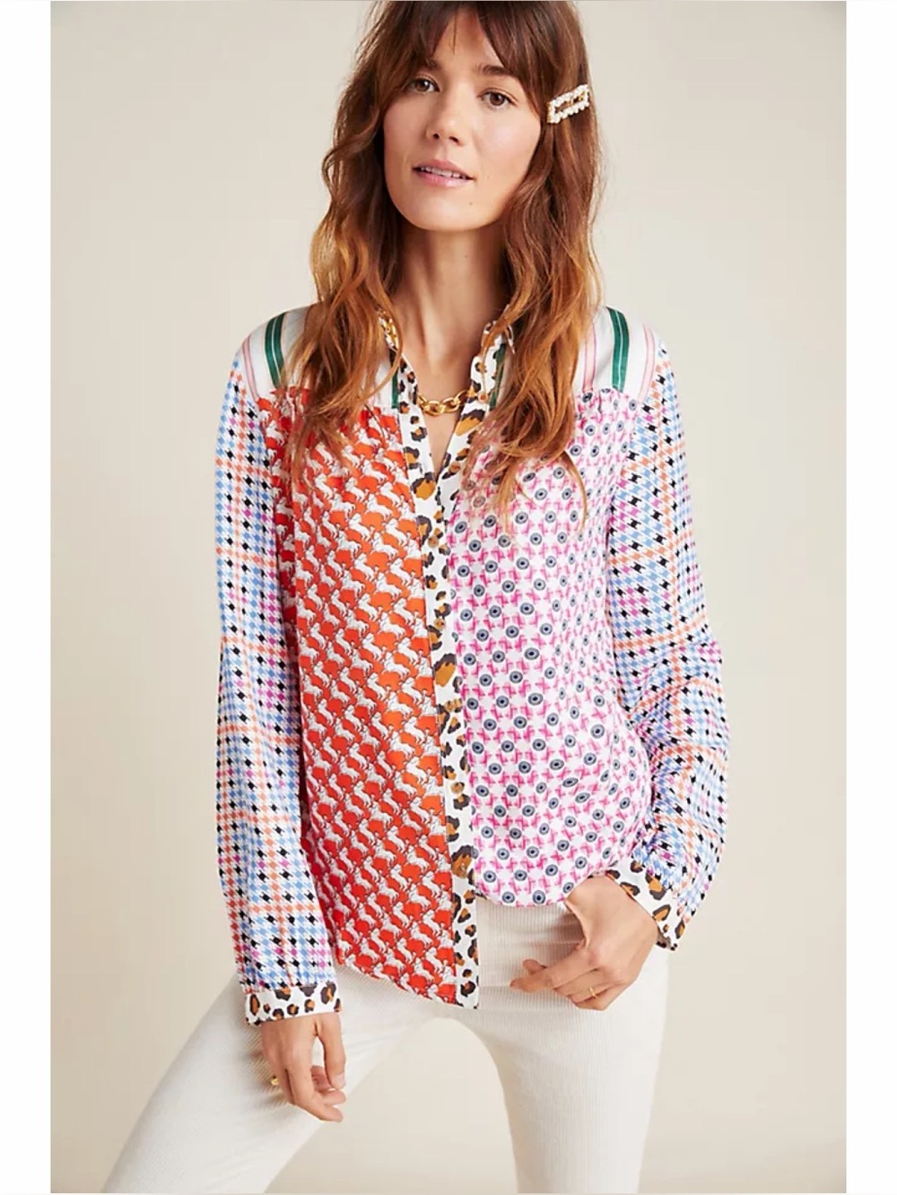 Anthropologie Maeve Bernadette Mixed Print Blouse - Petite